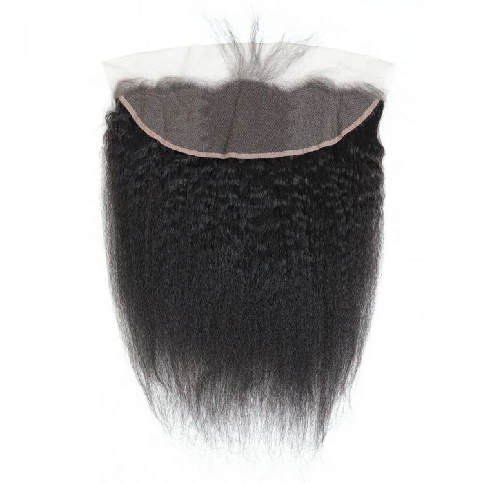 Transparent Kinky Straight Lace Frontal Closure 13 x 4 Human Hair Pre Plucked Yaki Ear To Ear Lace Frontals With Bangs Baby Hair
