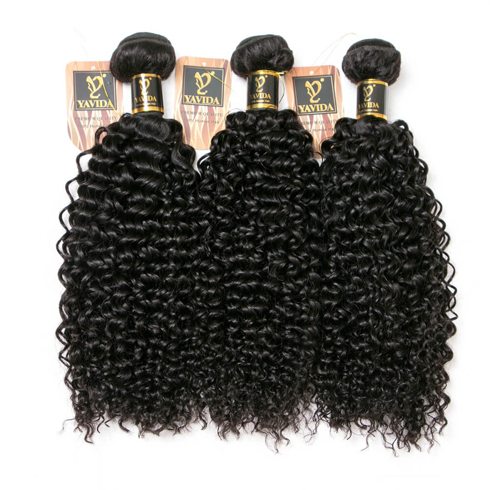 Yavida Kinky Curly Bundles With Closure Brazilian Hair Weave For Sale